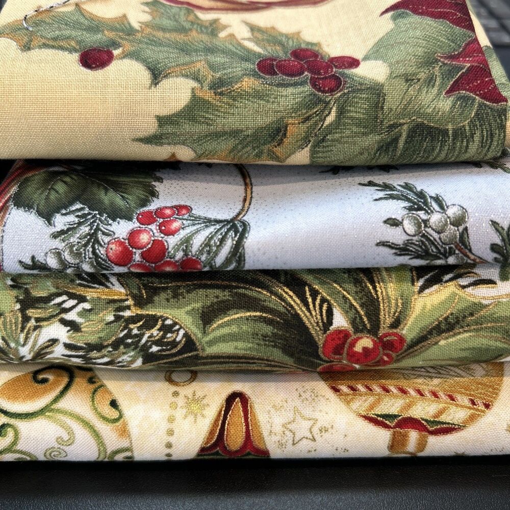 Christmas Theme Fabric Lot Quilting Crafts Sewing Art Project Cotton Prints 4 Pc